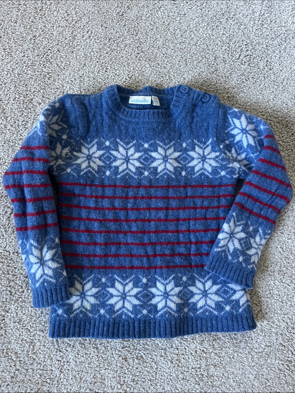 JoJo Maman Bebe Blue Fair Isle Sweater with Red Stripes